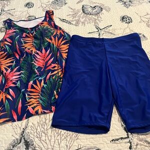 Colorful Leaf Print Tankini Set